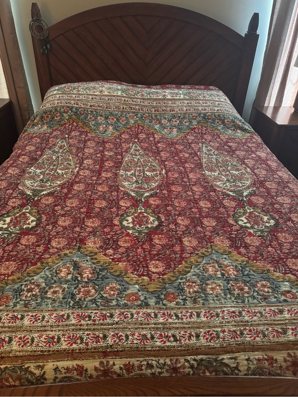 Pottery Barn King Red and Cream Floral Quilted Bedspread Set - Zarina - Picture 6 of 15